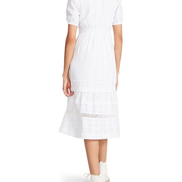 Betsey Johnson Women XL White Speckled Boho Tiered Puff Sleeve Midi Dress - Picture 2 of 8